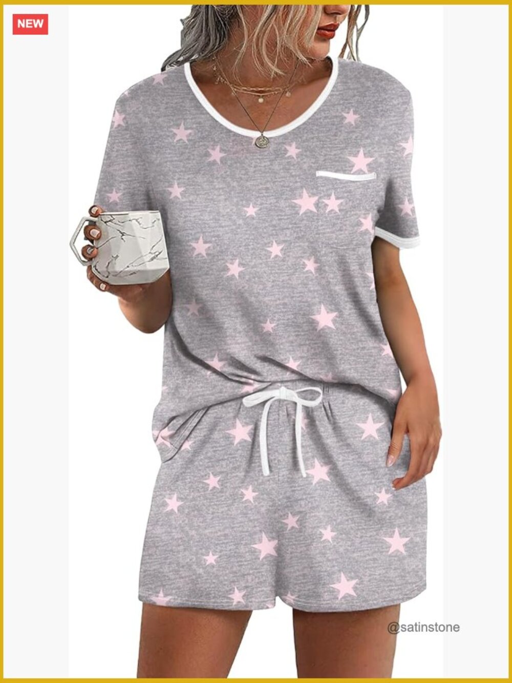 2 Piece Short Sleeve Top & Shorts Pajama Set Soft Lightweight Lounge Set